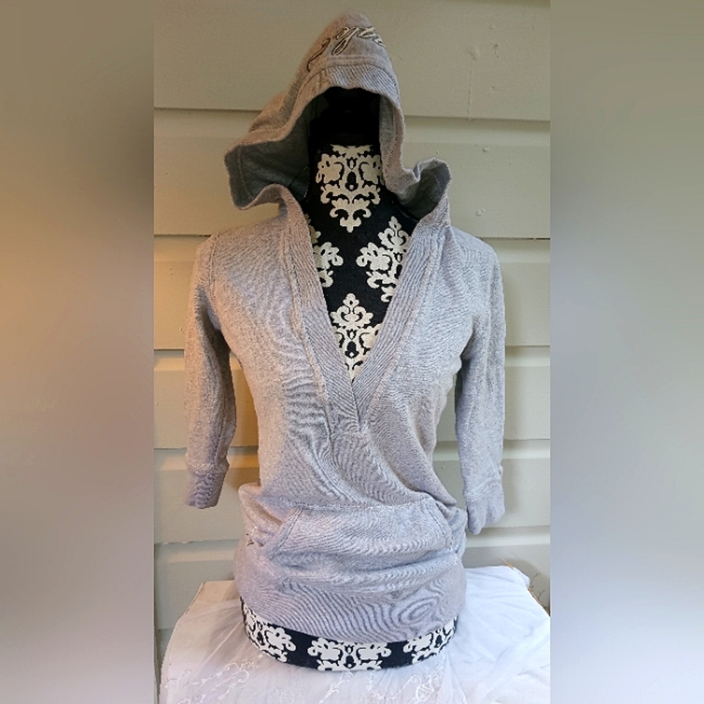 Y2K American Eagle Outfitters 1977 Grey Hooded Pull Over Top
